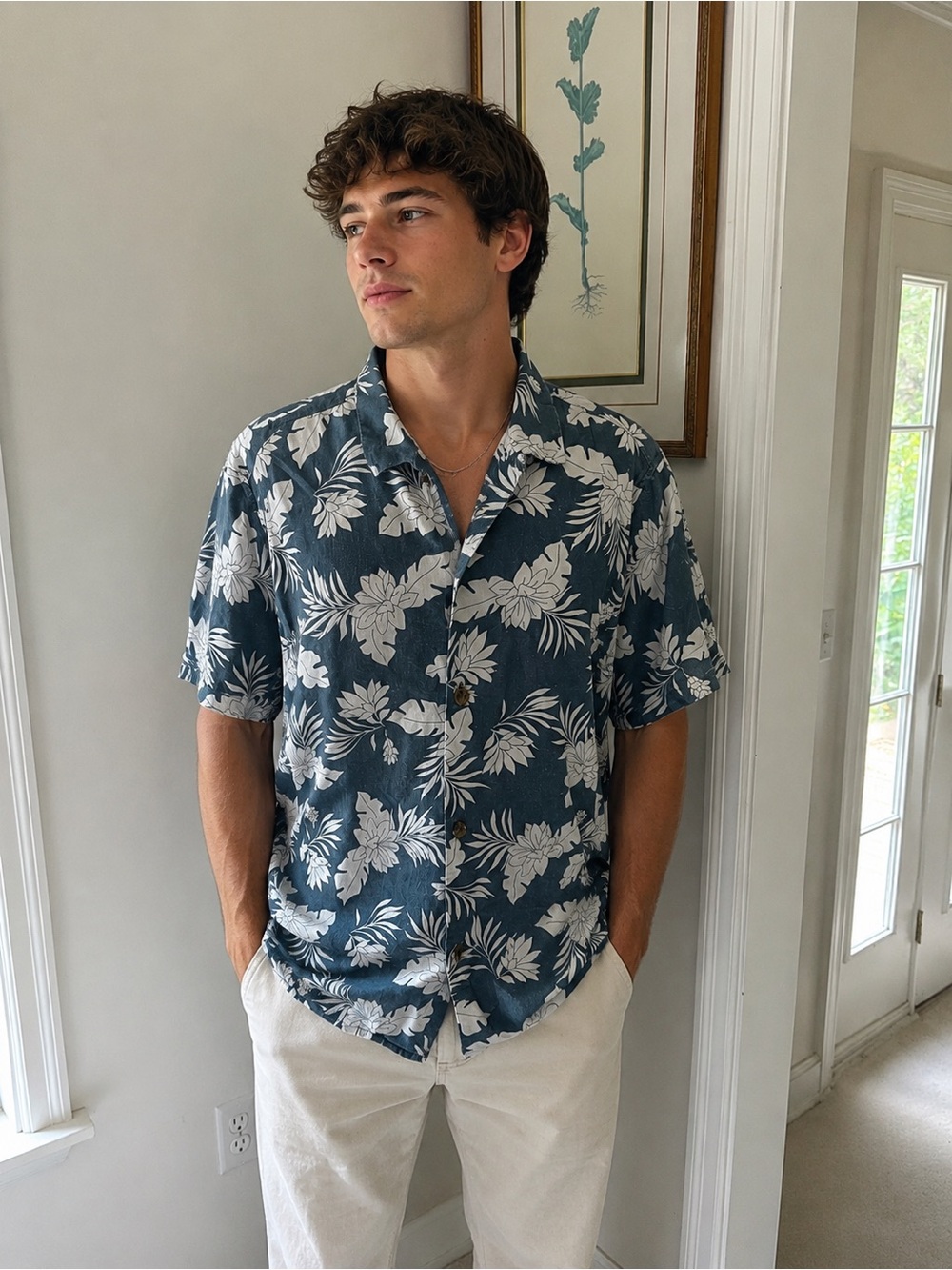 Rhythm. Men's Blue Floral Linen Short-Sleeve Shirt